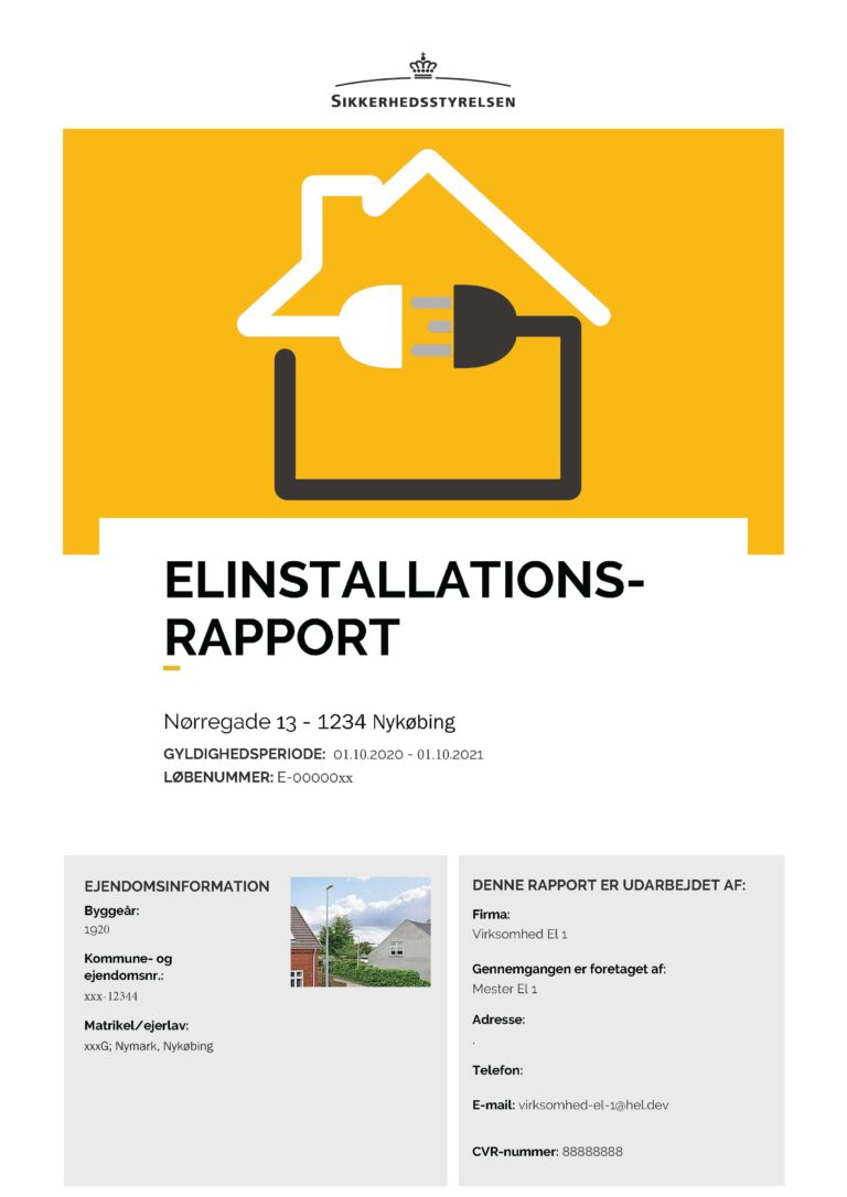 Eksempel på en elinstallationsrapport