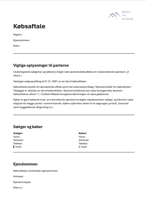 Eksempel på en købsaftale